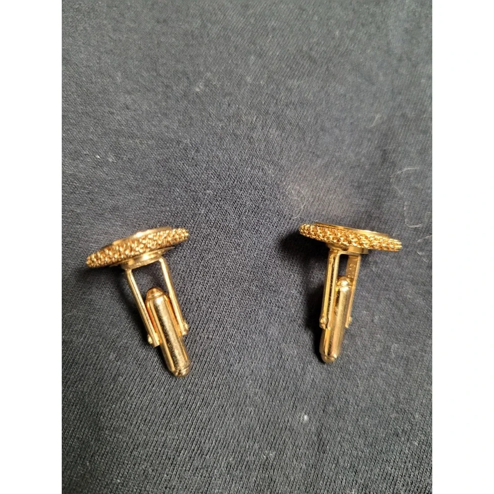 Anson Vintage Gold Tone Round Rope Border Toggle Back‎ Cufflinks Mens Jewelry